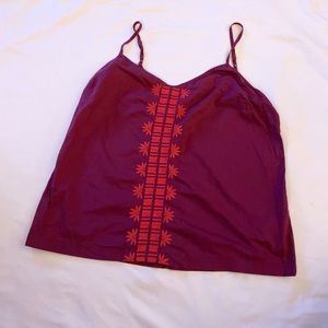 Old Navy Flare Maroon Top with Coral Stitching